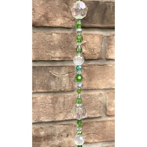 Beaded Suncatcher Green & Clear Crystal Prism Hanging Patio Decor Yard Art Tree - Picture 7 of 10